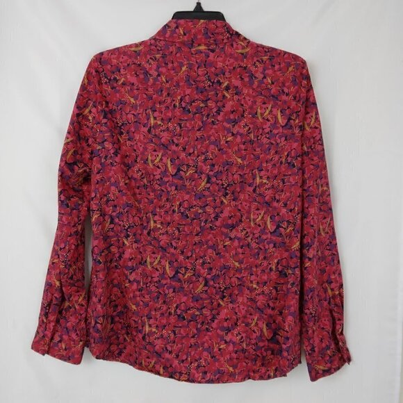 Coldwater Creek | Red Floral Button Front Blouse Shirt | Size M - Picture 4 of 7